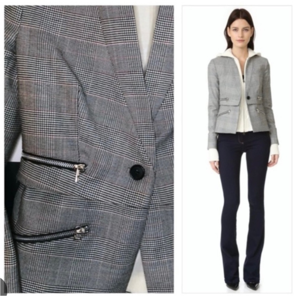$698 Veronica Beard Paloma layer Plaid Dickey Jacket Blazer 2-zip pockets Sz 10